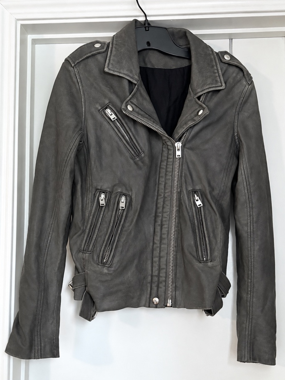 IRO Han Grey Lamb Leather Moto Biker Jacket FR 38 US 6
